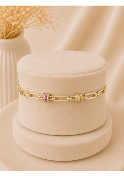 Valmont Accessories Kadın Gold Renk Renkli Taşlı Düğüm Detaylı Zincir Bileklik