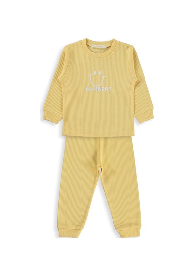 Minidamla Gülen Yüz Baskılı 1-7 Yaş Pijama Takımı - Sarı
