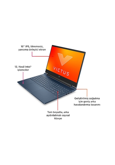 HP Victus Gaming 16-R0004NT 7P6K5EA i7-13700hH 16 GB 512 GB SSD RTX4070 16.1" W11H Dizüstü Bilgisayar