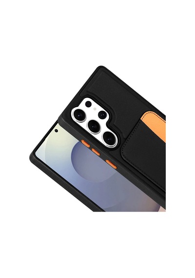 Samsung Uyumlu Galaxy S25 Ultra Kartlıklı Süni Deri X kart Cüzdan Silikon Kapak Siyah