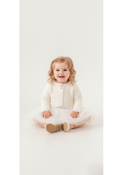 Mnk Baby & Kids Triko Bolerolu Kız Bebek Elbise M00772 ekru