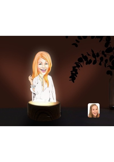 Kişiye Özel Kadın Model Karikatürlü Dekoratif 3D Biblo Led Işıklı