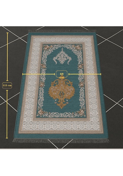 Tesbihane Kişiye Özel Nakış İşlemeli Çiçek Desenli Kendinden Saçaklı Turkuaz Renk Hediyelik Seccade