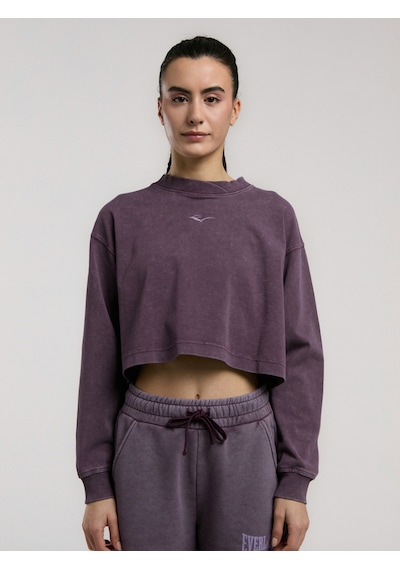 Everlast Bronx 1910 Oversize Mor Crop Uzun Kollu Kadın Tişört Mor