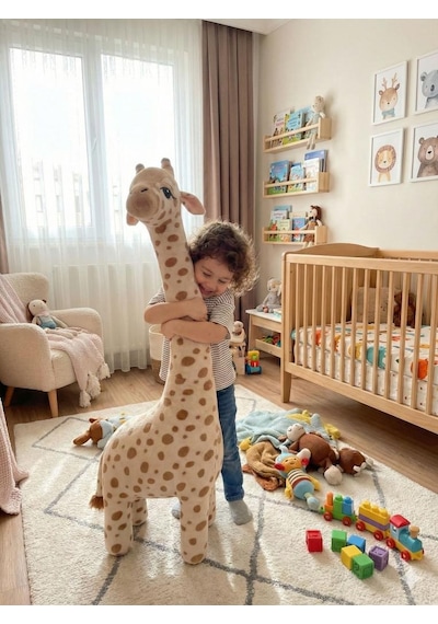Zürafa Peluş Oyuncak Oyun Arkadaşım Yastık 100 Cm Kahverengi