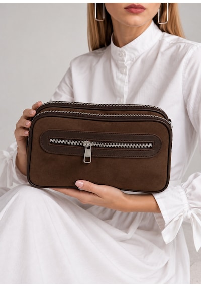 Just Polo Kadın Çok Bölmeli Süet Lüks Tasarımlı Çapraz Askılı Omuz Çantası Shoulder Bag Kahverengi