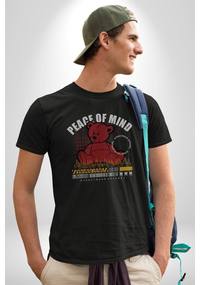 İç Huzur Unisex Unisex Siyah Organik Baskılı T-shirt Penye Yüksek Kalite Siyah