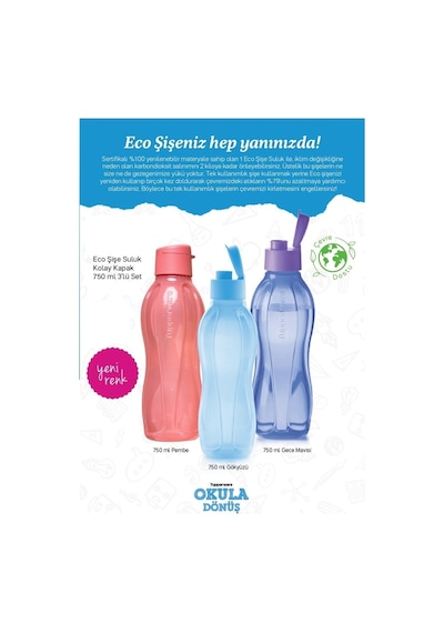 Eco Şişe Suluk 750 Ml 3 Lü Mavi-gece Mavisi-pembe