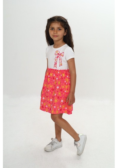 Toontoy Kids Toontoy Kız Çocuk Renkli Çiçek Baskılı Elbise Yeşil