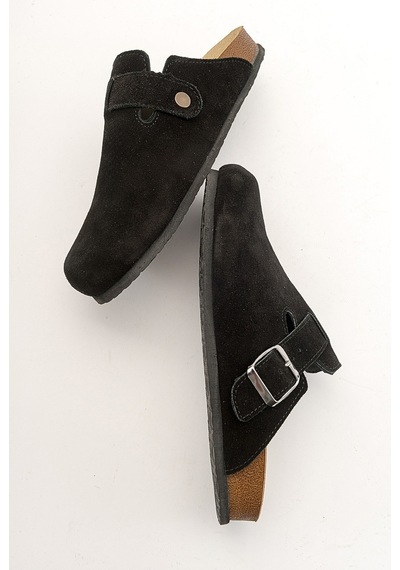 Luvishoes Gons Siyah Süet Deri Kadın Terlik Siyah