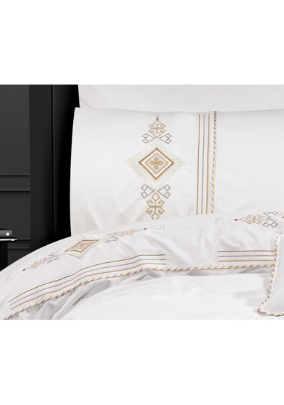 Goldroom Aysima 4 Yastıklı %100 Pamuklu Nevresim Takımı 7 Parça Vizon