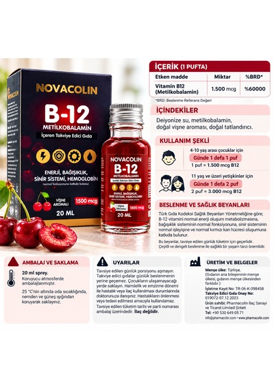 Novacolin Vitamin B12 Metilkobalamin Sprey 1500 Mcg 20 Ml