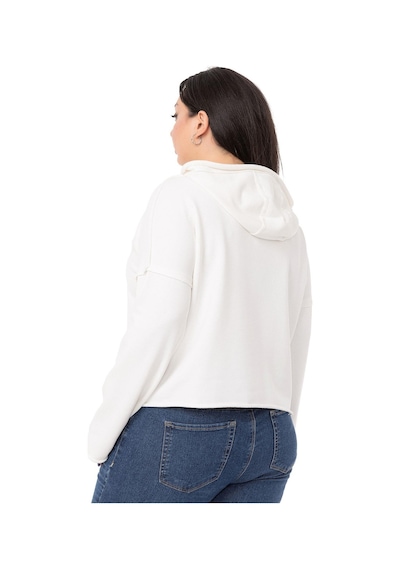 Büyük Beden Kapüşonlu Düşük Kollu Pis Dikişli Üç İplik Beyaz Sweatshirt-beyaz Beyaz