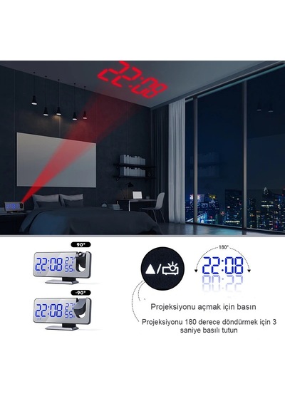 Çok Fonksiyonlu Ayna Saat Fm Radyo Alarm Projeksiyon Sıcaklık ...