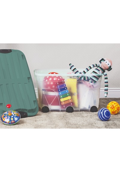 Roller Tekerlekli Plastik Saklama Kutusu 57l Şeffaf - Yeşil