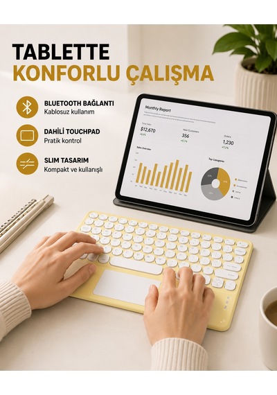 Tek Bluetooth Kablosuz Klavye İnce Slim Model, Tablet Ve Akıllı Tv Uyumlu, Sessiz Tuşlu Taşınabilir Klavye Naj 23000077