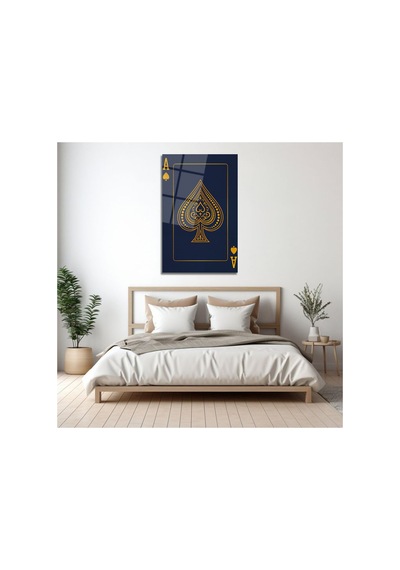 Altın Varaklı İskambil Ası Tasarımlı Modern Tablo Lacivert Dekoratif Cam Tablo Modern Dekorasyon Temalı Dekoratif Duvar Tablosu, Salon, Ev Ve Ofis Dekoru,