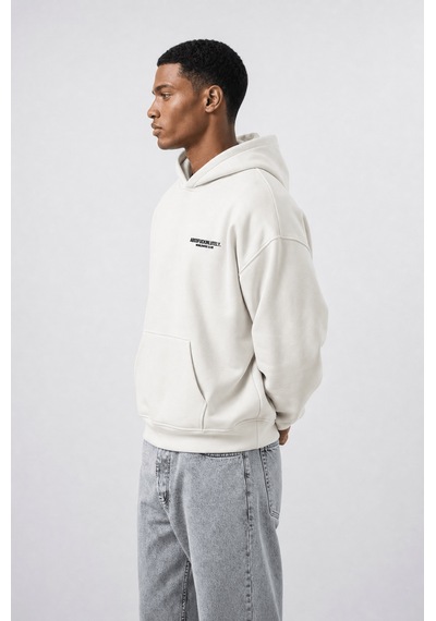 Respire Erkek Absofuckinlutely Baskılı Oversize Hoodie Ekru