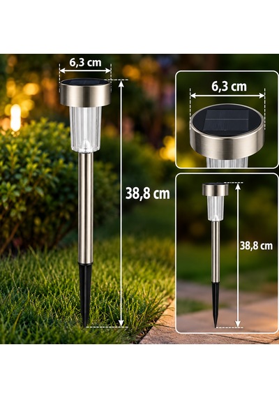 10'lu Paslanmaz Çelik Solar Bahçe Aydınlatma Led Çim Lambası 8000k Güneş Enerjili Ip44 Dekoratif Dış Mekan Seti