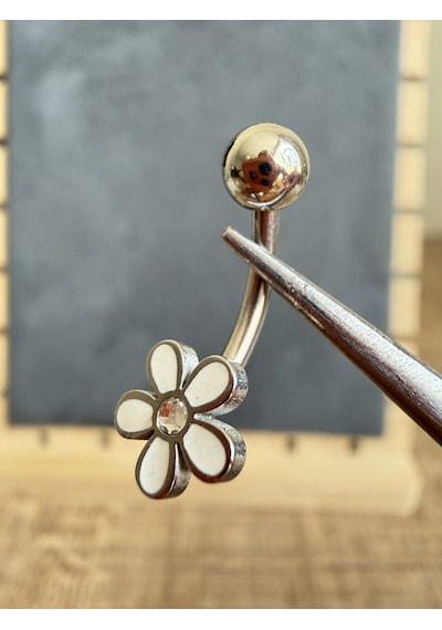 %100 316 L Cerrahi Çelik Papatya 10x1,6mm Göbek Piercingi Altın