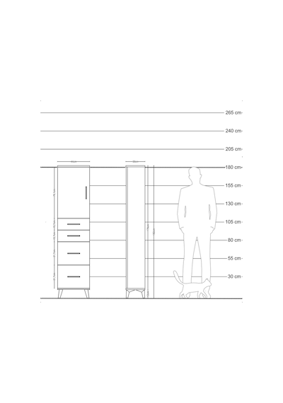 Arges Dolap Tek Raflı 4 Çekmeceli Tek Kapaklı 44x30x182 Çam-a... Çam