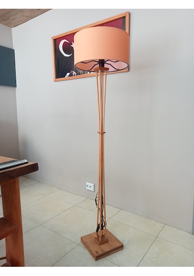 Açık Meşe Turuncu Başlıklı Ahşap Lambader-köşe Lambası