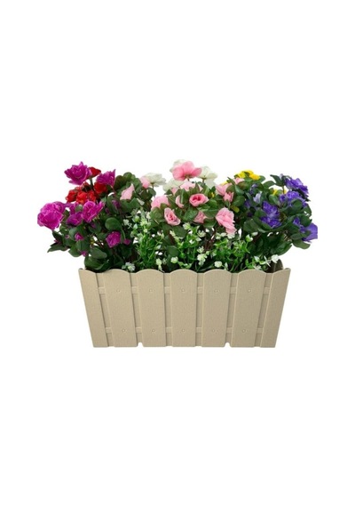 Yapay Çiçek Bej Balkon Saksıda Küpeşte Askılı Açelya Çiçeği Karışık Renkli Çiçek Sepeti 50cm Krem