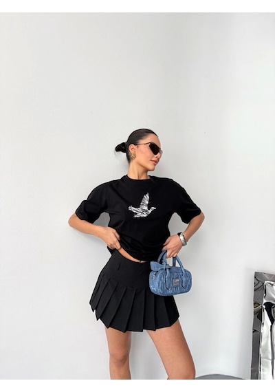 Tanla Butik Kısa Kol Baskılı T-shirt - Siyah Siyah