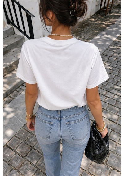 Panda Baskılı Unisex Basic Tişört Rahat Kesim Günlük Stil Beyaz