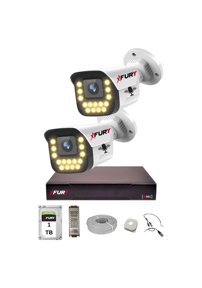 Fury 2 Li Sesli 15 Warm Led Gece Renkli Görüş Su Geçirmez Güvenlik Kamerası Seti 1tb