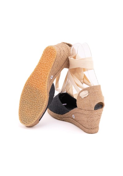 Star Tombis Gerçek Elişi Kot Mavisi Ipli Dolgu Topuk Keten Espadril Handmade Mavi