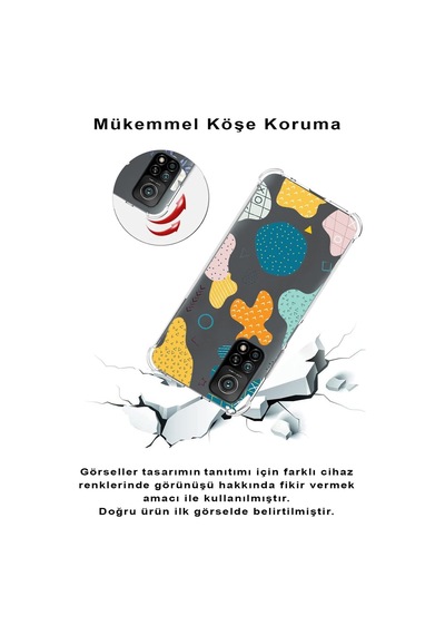 Xiaomi Poco X3 Pro Köşe Korumalı Antişok Kapak Geometrik Şekiller Tasarımlı Şeffaf Silikon Kılıf