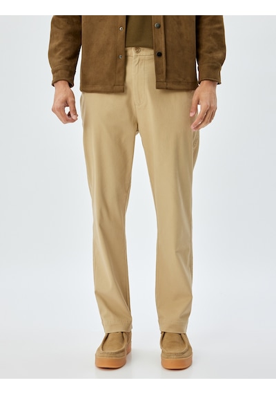 Koton Chino Pantolon Gabardin Cep Detaylı Düğmeli Pamuklu Bej 5wam40038hw Ekru