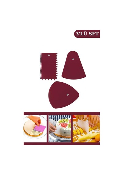 Flosoft 3'lü Hamur Kesici Kazıyıcı Dekoratör Set, Hamur Pasta Kek Kesme Kazıma Şekillendirme Seti Mor
