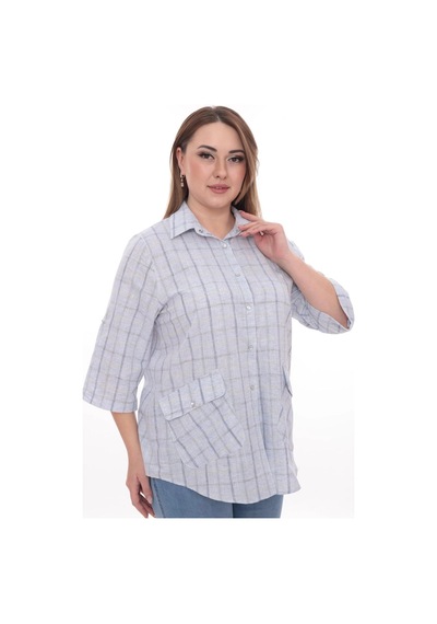 Lady Majestic Rahat Kalıp Büyük Beden Cotton Cepli Gömlek Mavi