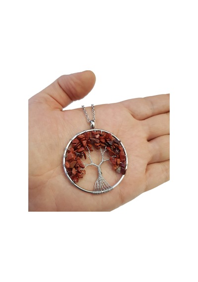 Chavin Doğal Akik Taşlı Tel Sarma 7 Çakra Ağaç Kadın Kolye Ee68Kr Mavi