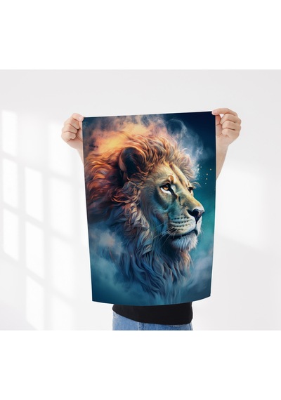 Çerçevesiz Poster Aslan Temalı, Dijital Baskı Poster Aslan, Ofis, Salon Dekorasyon