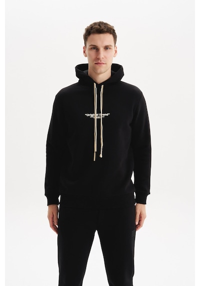AR-MA Arma Erkek Kapüşonlu Sweatshirt Örme 3 İplik Şardonlu, Yazı Baskılı,cepsiz,sade Ve Şık, Regular Fit K30254628802 Siyah