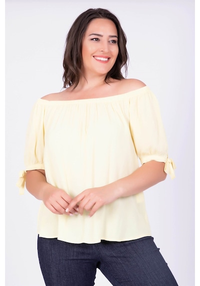 Myline Yakası Lastikli Kolları Bağcıklı Bluz-557 Sarı