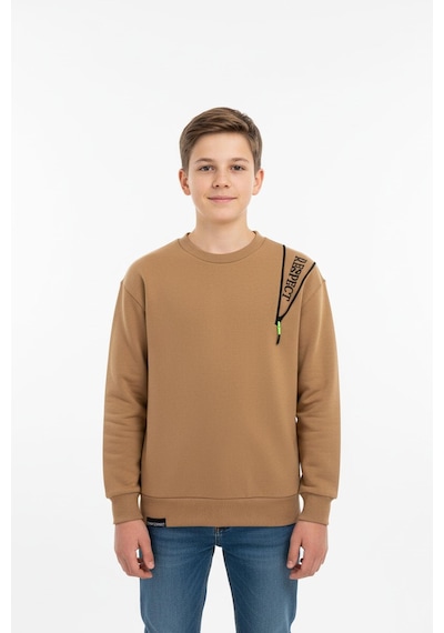 Fermuarlı Respect Baskılı Siyah Erkek Çocuk Sweatshirt-90846 Kahverengi