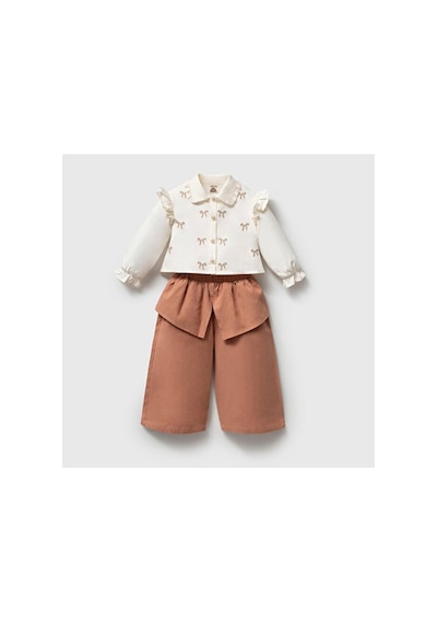 Ministok Miss Ladies Fiyonk Nakışlu Gömlek Pantolon 2 Li Takım Kahverengi