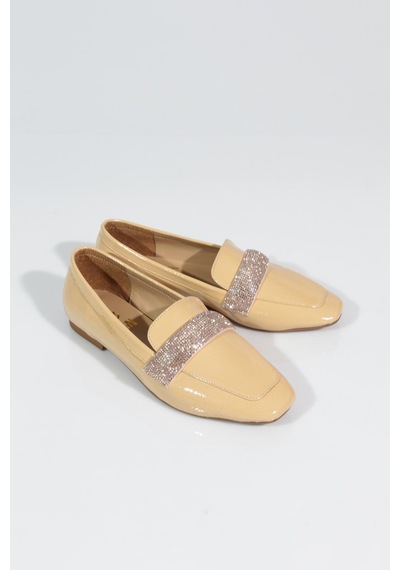 Dgn 5000 Kadin Silver Taş Tokali Loafer Nude Kırışık Rugan