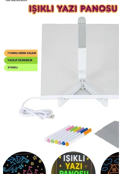 Neon Işıklı 7 Renk Işık Boyama Kalemli Led Resim Panosu Boya Tdrtr Çok Renkli