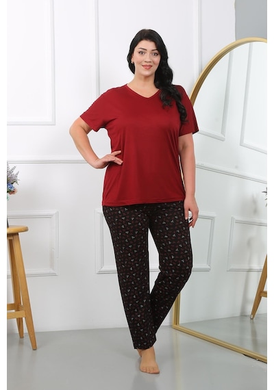 Akbeniz Kadın Büyük Beden Kısa Kol Penye Pijama Takımı Bordo 202406-bordo Bordo Akbeniz Kadın Büyük Beden Kısa Kol Penye Pijama Takımı Bordo 202406-bordo Bordo