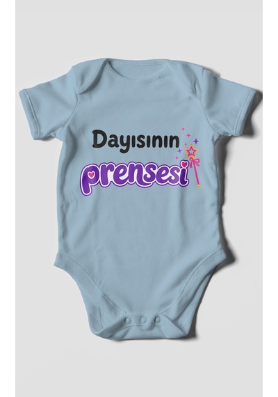 Morivokids Dayısının Prensesi Kısa Kollu Bebek Body %100 Pamuk Bebe Mavisi