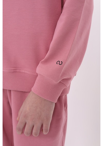 Kız Çocuk Relax Fit Bisiklet Yaka Baskılı Sweatshirt - 2 İplik Gülkurusu