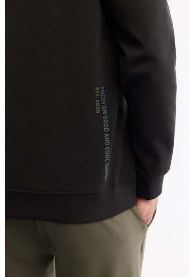 Avva Erkek Siyah Bisiklet Yaka Pamuklu Baskılı Elastan Regular Fit Sweatshirt A42y1286
