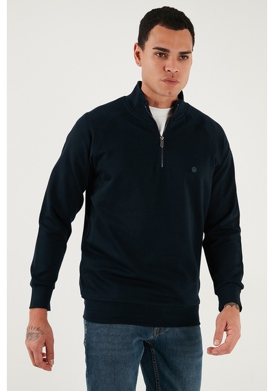 Buratti Pamuklu Relaxed Fit Yarım Fermuarlı Dik Yaka Erkek Sweat 5901232 Lacivert
