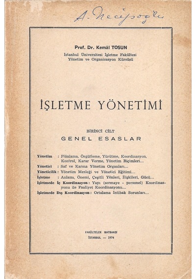 İşletme Yönetimi Birinci Cilt Genel Esaslar