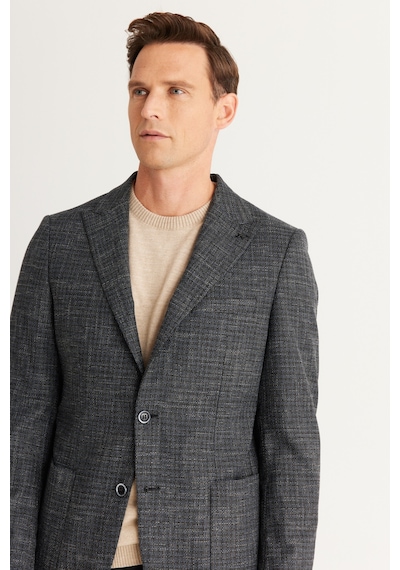 AC&Co / Altınyıldız Classics Erkek Siyah Slim Fit Dar Kesim Kırlangıç Yaka Pamuklu Flamlı Ceket Siyah AC&Co / Altınyıldız Classics Erkek Siyah Slim Fit Dar Kesim Kırlangıç Yaka Pamuklu Flamlı Ceket Siyah